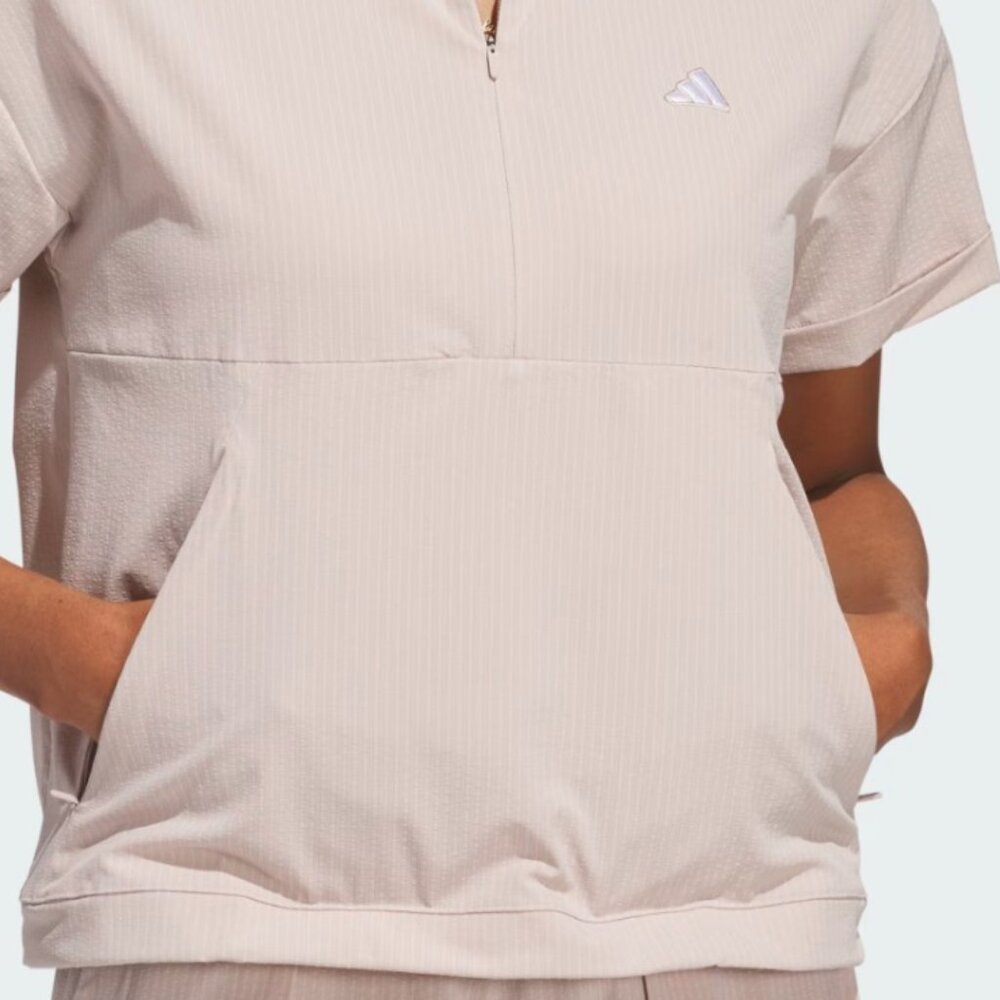 NWT Adidas Golf Women's Short Sleeve 1/4 Zip Shirt Taupe SZ Large JE7309 $85 - Picture 5 of 7